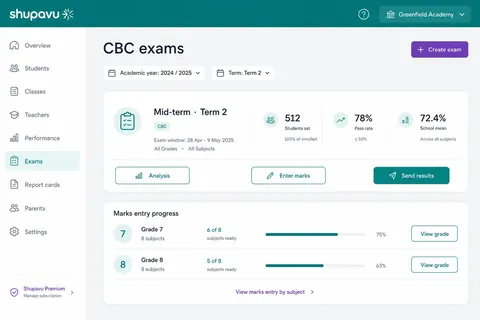 Exams & report cards product screenshot